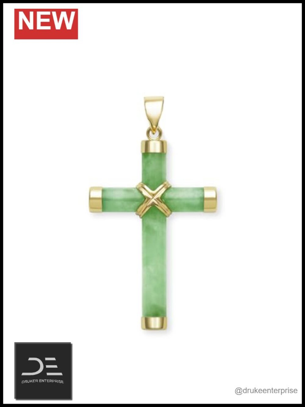 Natural Jade Cross Pendant Necklace 14K Yellow Gold Hypoallergenic